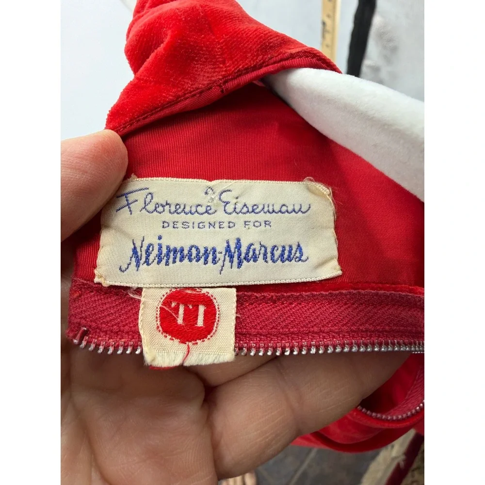 Florence Eiseman‎ Neiman Marcus Velvet Dress Kids 1T Red Floral Applique Vintage